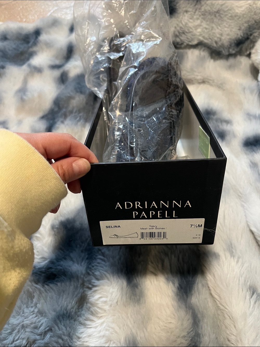 Adrianna Papell Navy Accent Pillow with Faux Fur Texture